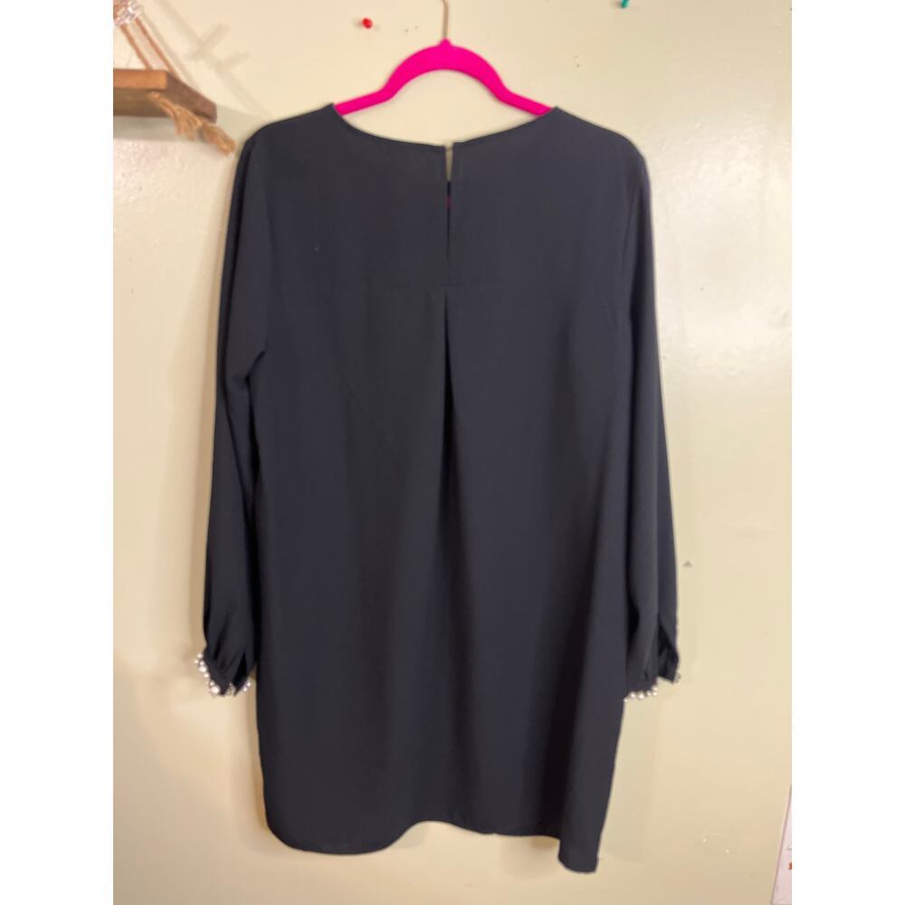 H&M black mini shift dress with pearl-cuffed long sleeve, size 10 - Picture 6 of 14